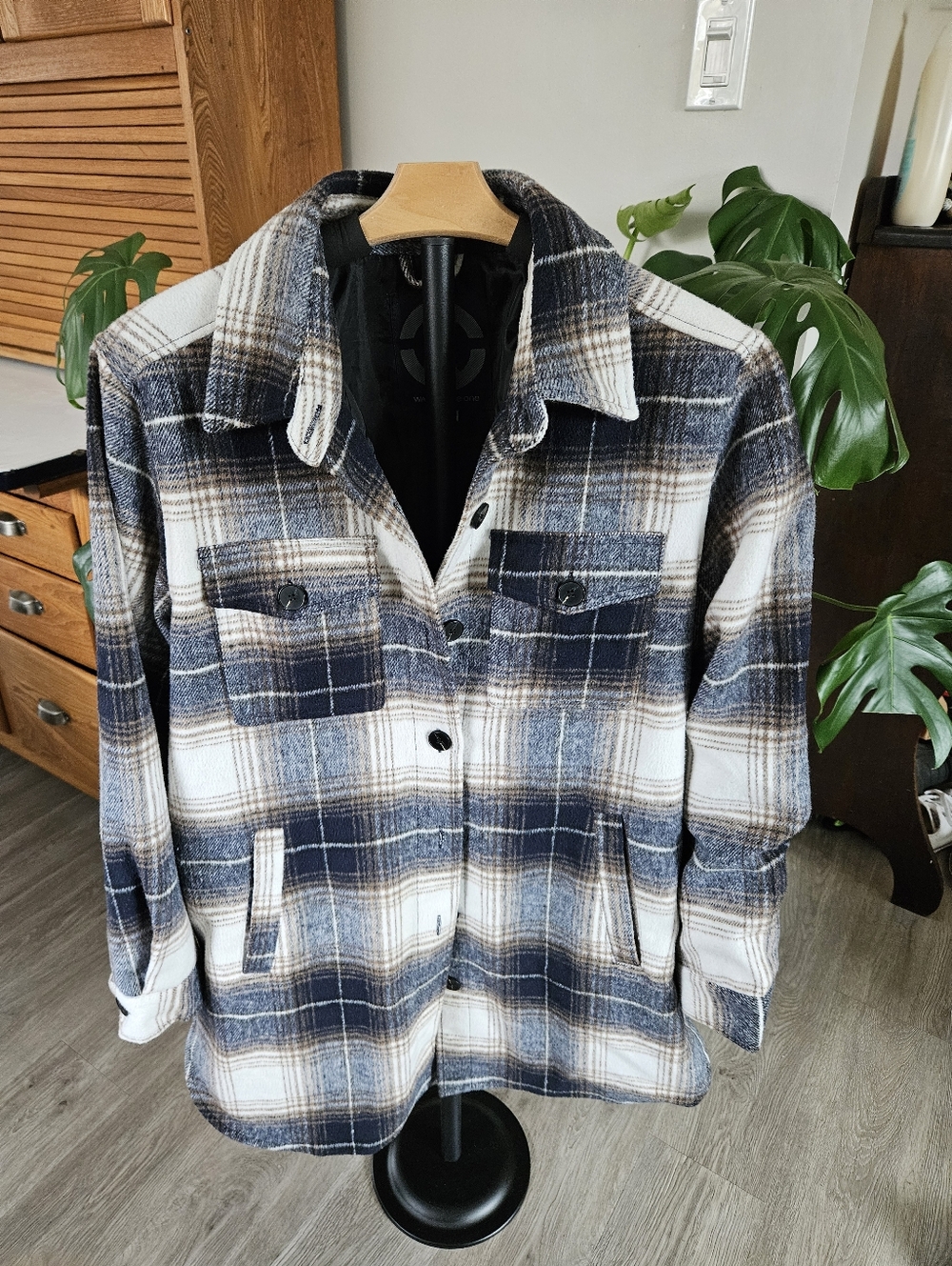 Women's Warehouse One Plaid Shacket Silky Lining